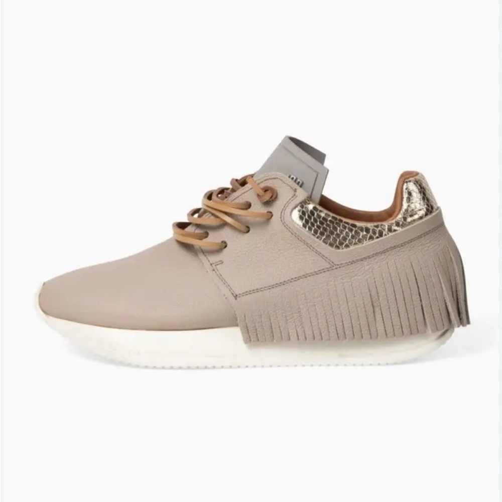 Women's Beige Fringe Leather Sneakers - Casual Chic - Picture 5 of 15
